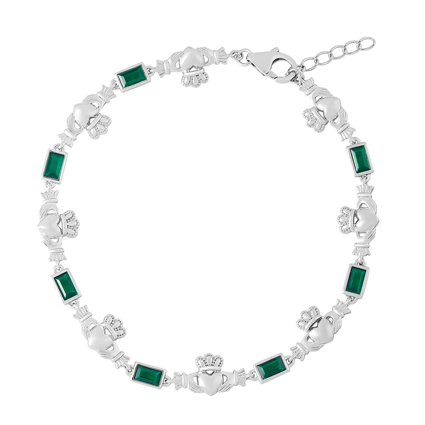 BRACELETS & BANGLES SOLVAR STERLING GRN CZ & CLADDAGH GEOMETRIC BRACELET