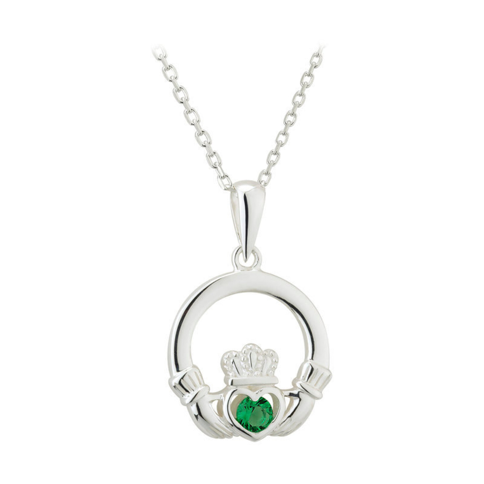 PENDANTS & NECKLACES SOLVAR GRN CRYSTAL CLADDAGH PENDANT