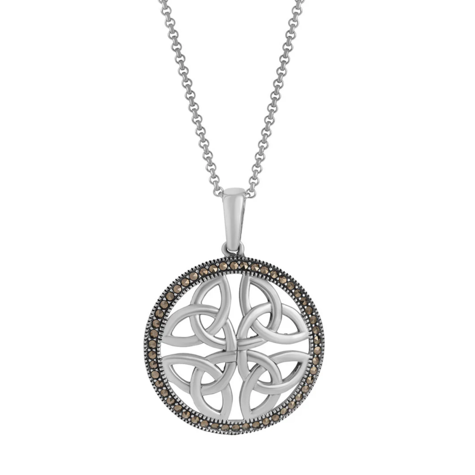 PENDANTS & NECKLACES SOLVAR STERLING MARCASITE ROUND TRINITY PENDANT