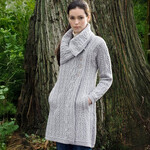 SWEATERS BURREN CHUNKY COLLAR COAT - Soft Grey