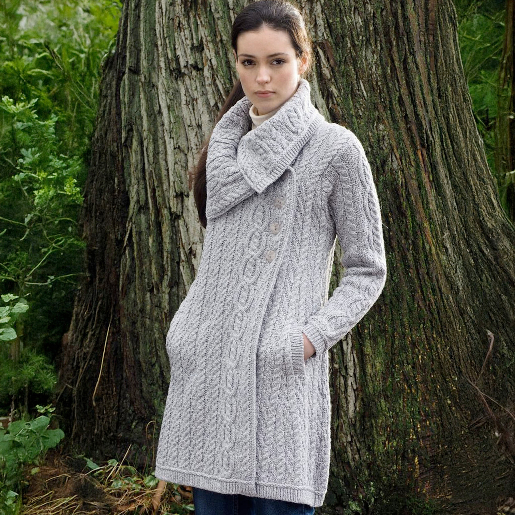 SWEATERS BURREN CHUNKY COLLAR COAT - Soft Grey