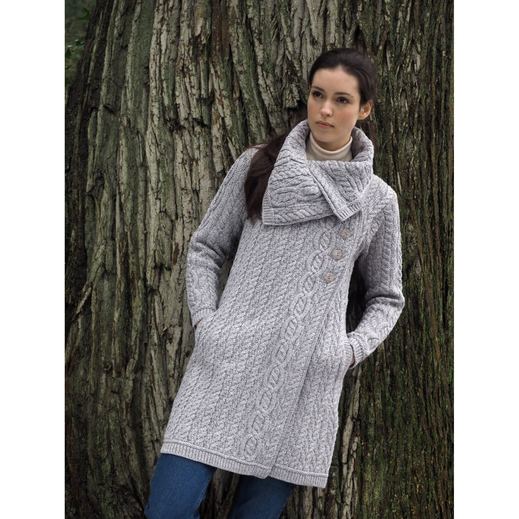 SWEATERS BURREN CHUNKY COLLAR COAT - Soft Grey