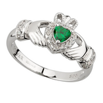 RINGS SOLVAR FANCY STERLING CLADDAGH RING w GRN CZ
