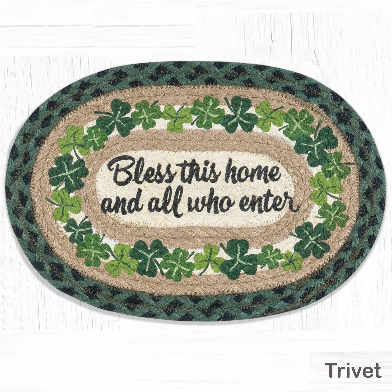 KITCHEN & ACCESSORIES BLESS THIS HOME SHAMROCK JUTE TRIVET