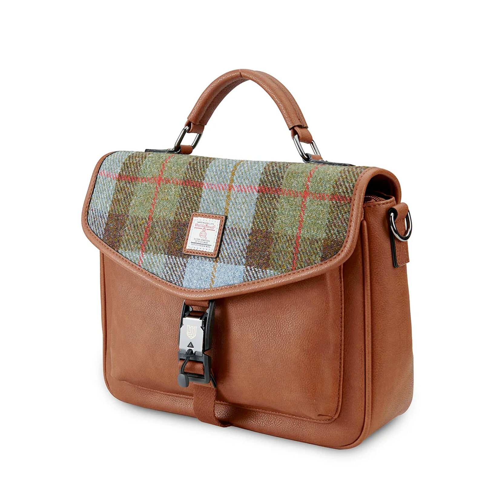 ACCESSORIES ISLANDER MINI LAPTOP BAG w HARRIS TWEED Chestnut & Blue Tartan