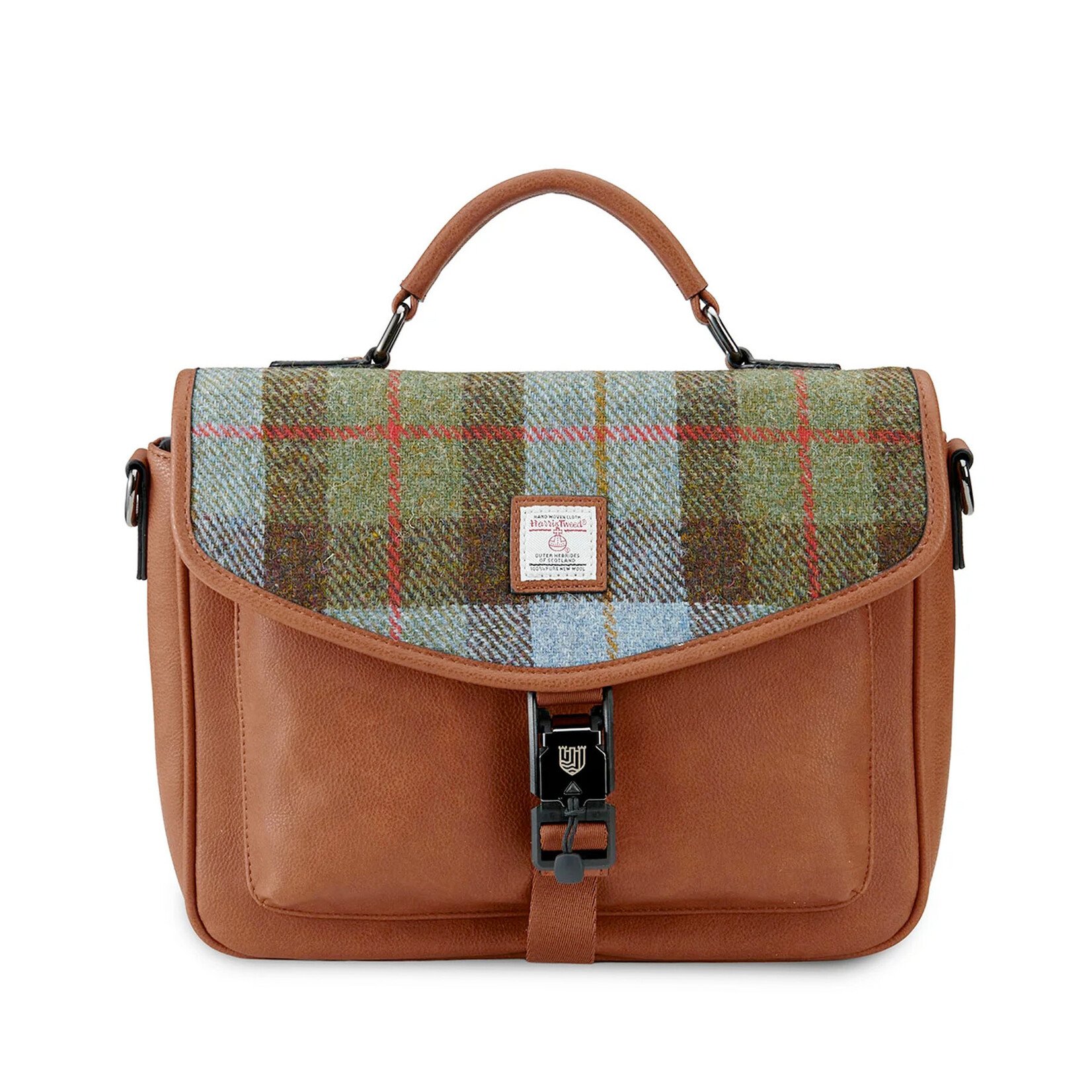 ACCESSORIES ISLANDER MINI LAPTOP BAG w HARRIS TWEED Chestnut & Blue Tartan