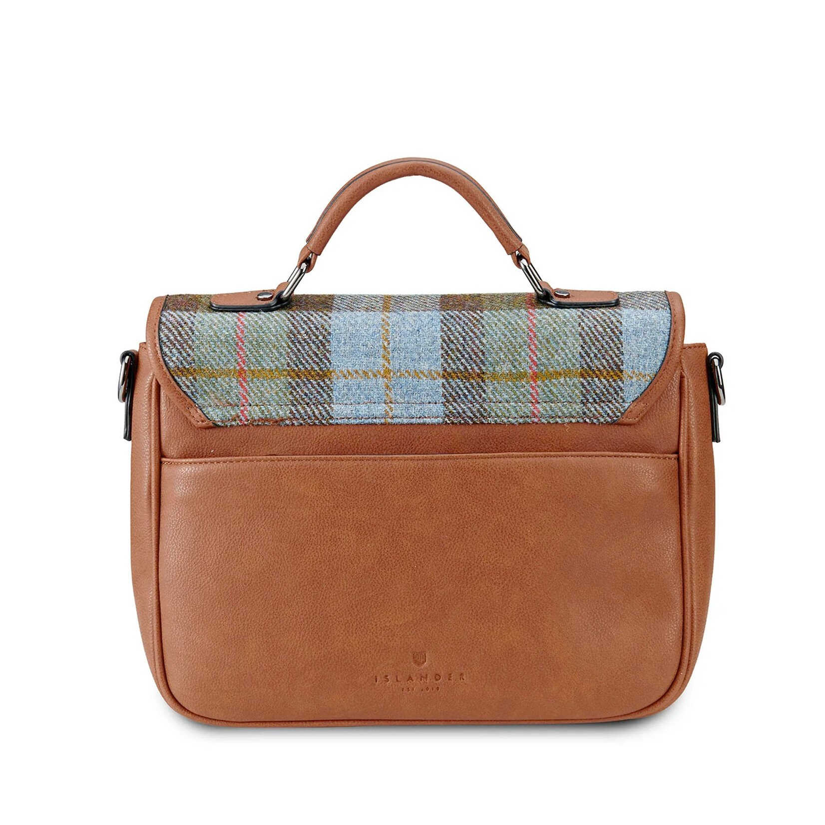 ACCESSORIES ISLANDER MINI LAPTOP BAG w HARRIS TWEED Chestnut & Blue Tartan