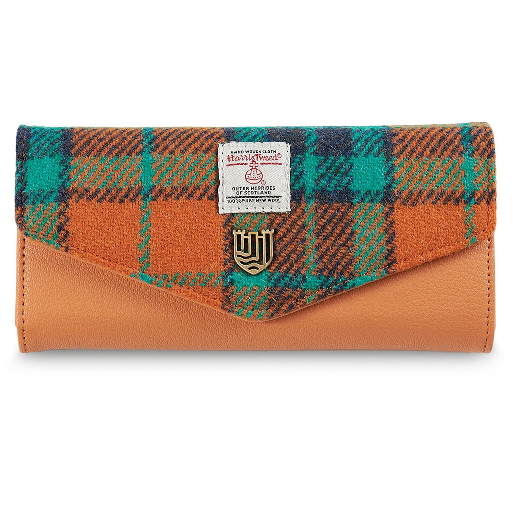 ACCESSORIES ISLANDER LRG CLASP PURSE WALLET w HARRIS TWEED Orange Tartan