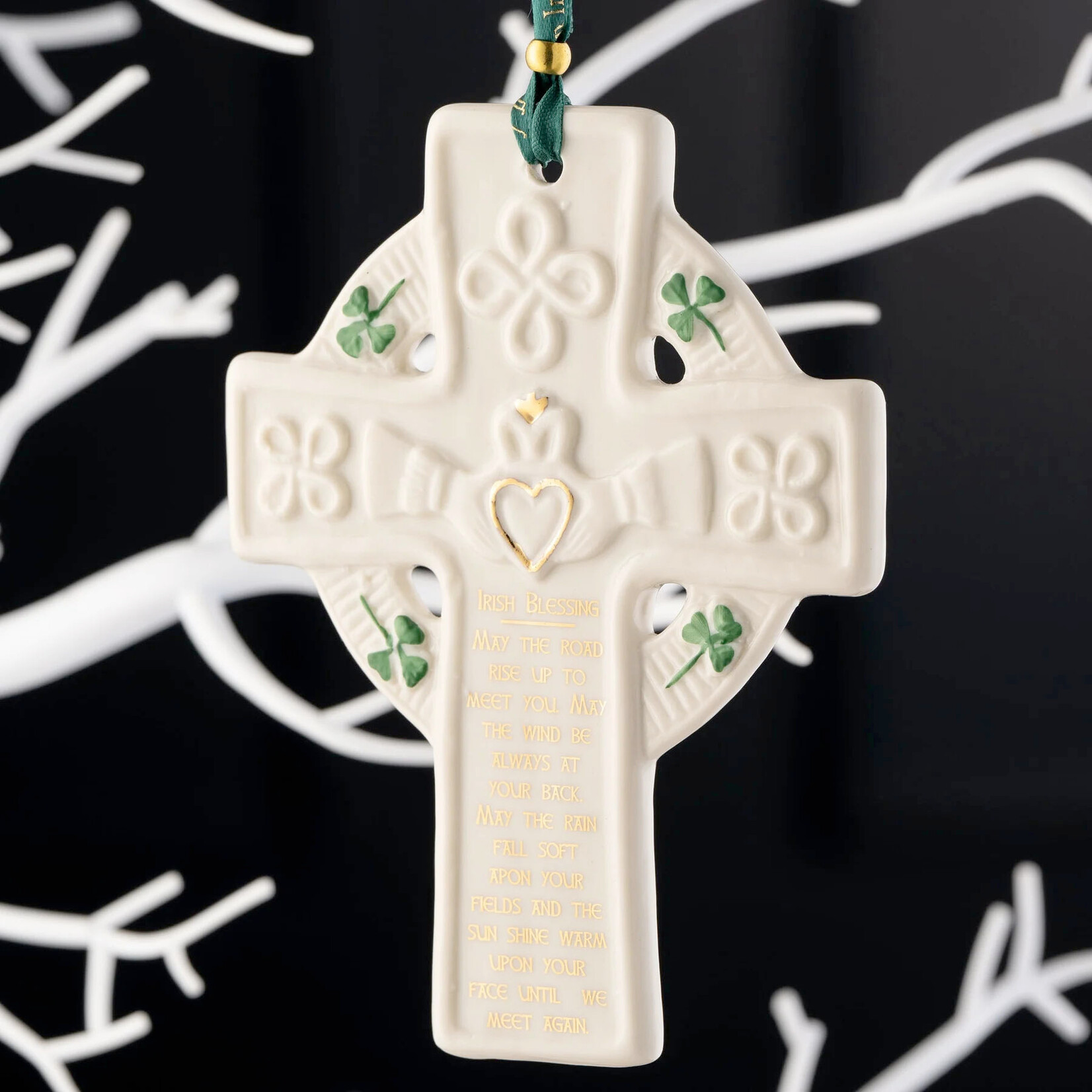 ORNAMENTS BELLEEK CLADDAGH BLESSING CROSS ORNAMENT