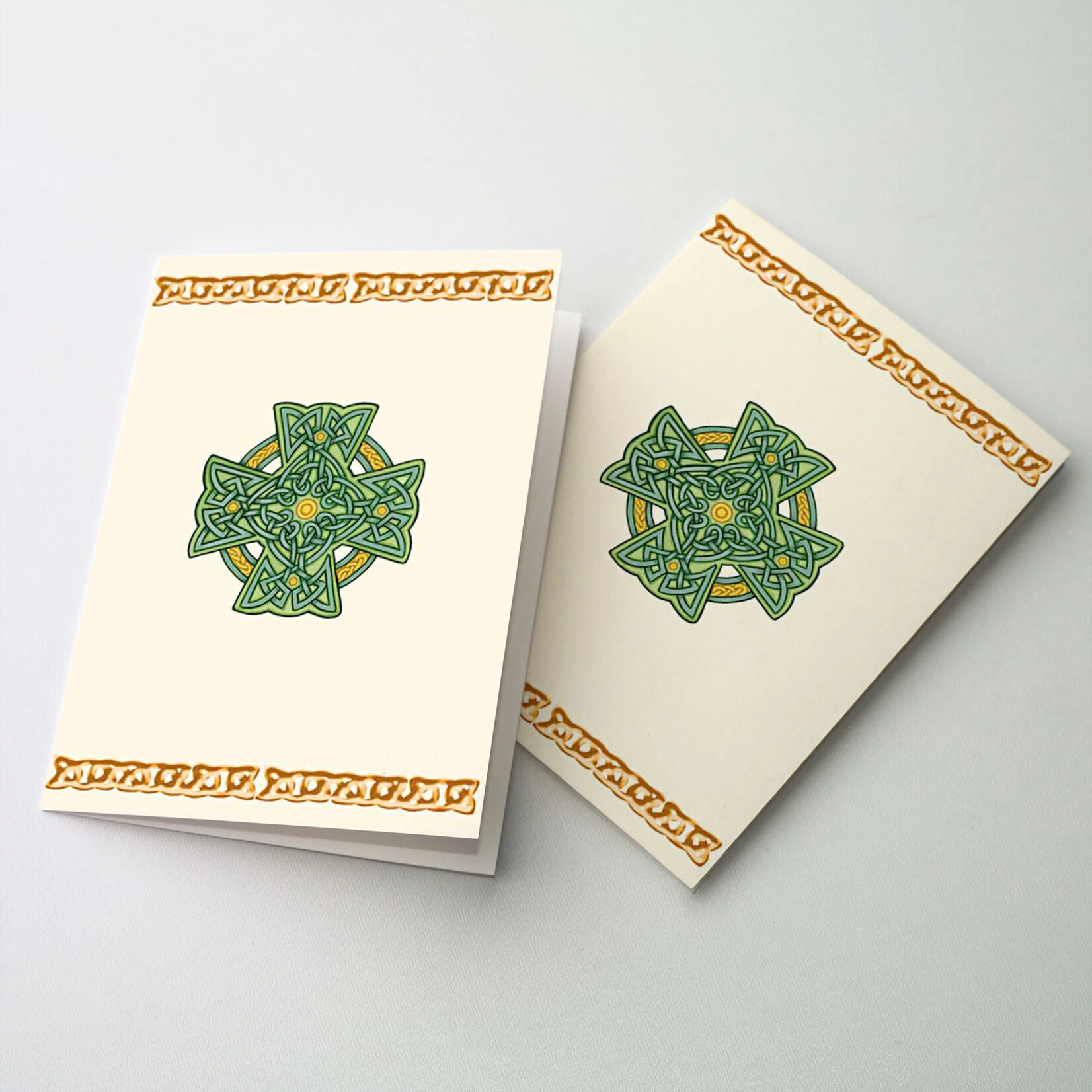 CARDS PETITE NOTE CARDS - Grn Celtic Knots Cross