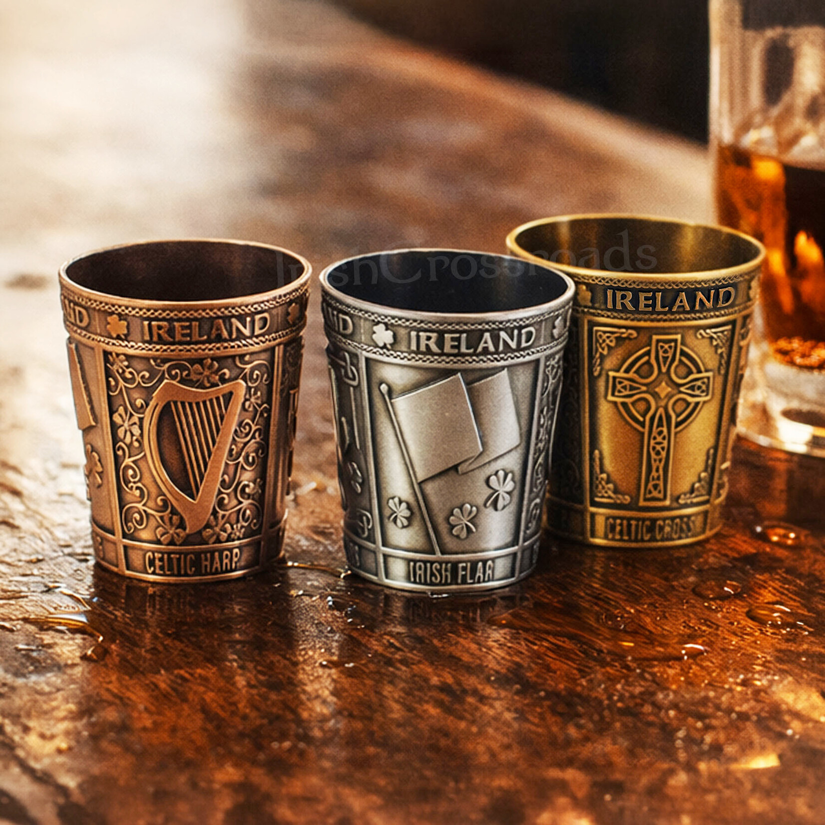 BARWARE NOVELTY METAL SHOT GLASS IRELAND SYMBOLS