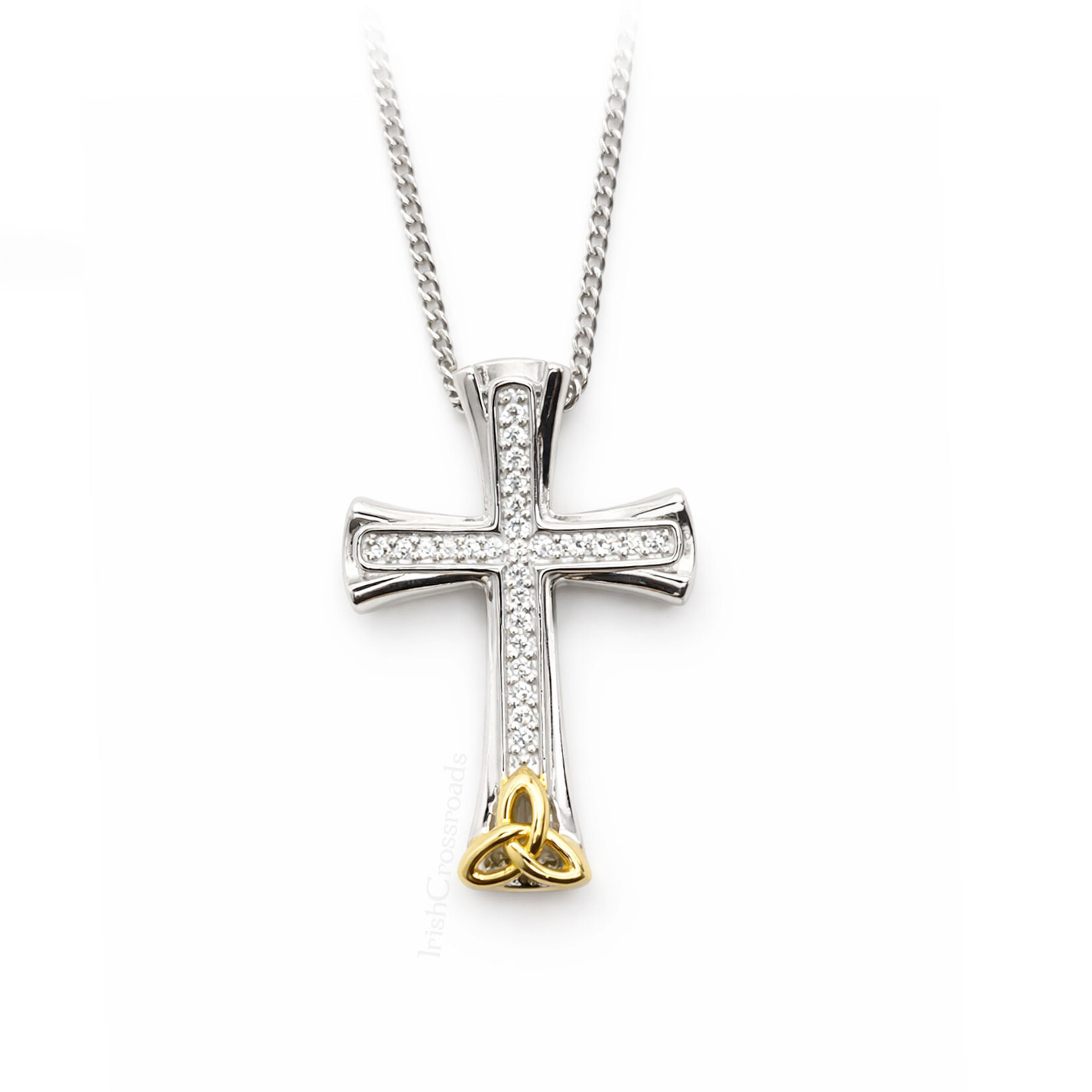 CROSSES FADO STERLING TWO-TONE PAVE SET TRINITY CROSS