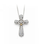 CROSSES FADO STERLING TWO-TONE PAVE SET CLADDAGH CROSS