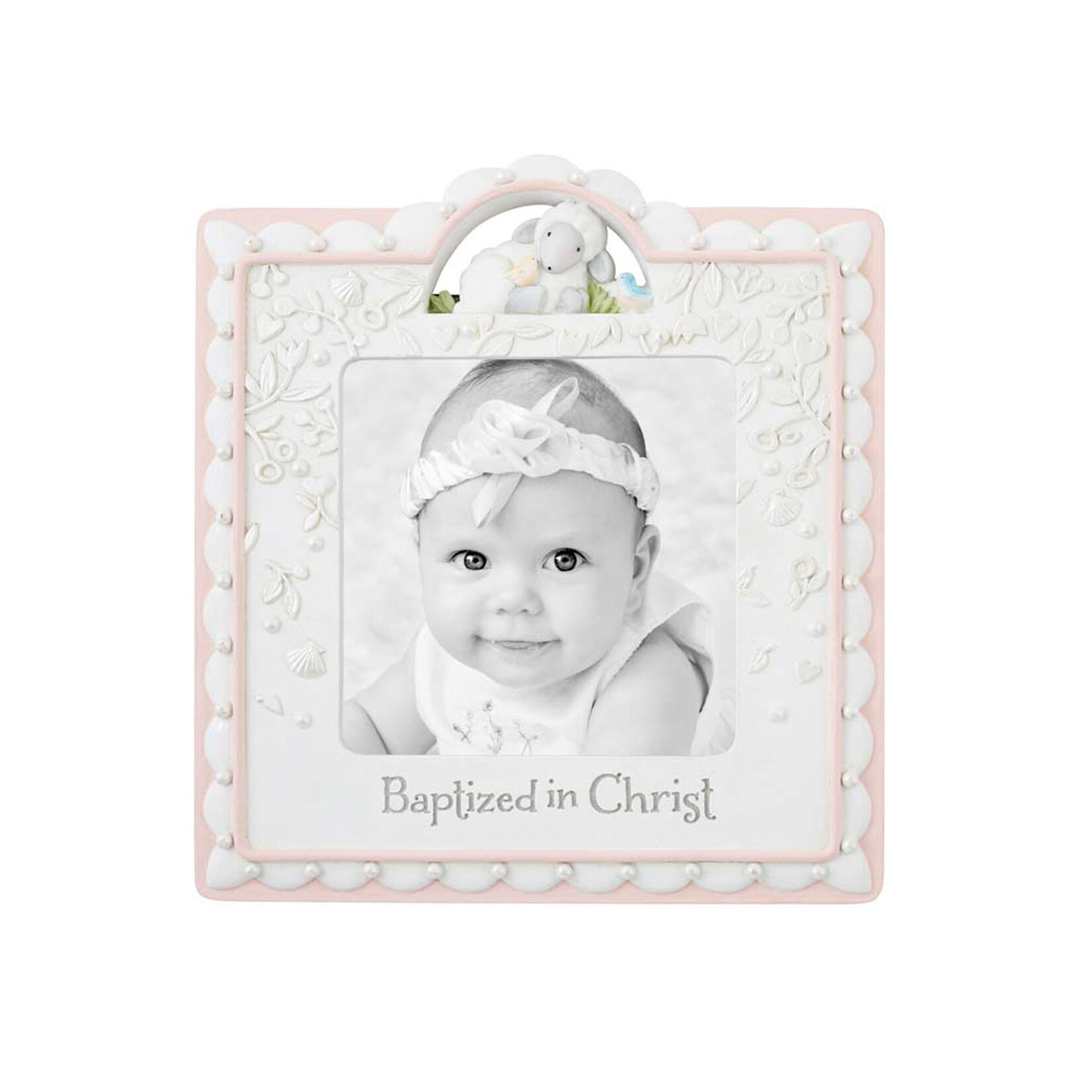 KIDS RELIGIOUS BAPTISM SHEEP PHOTO FRAME - Pink