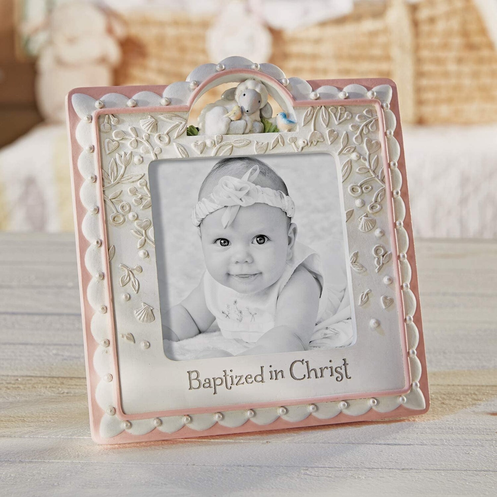KIDS RELIGIOUS BAPTISM SHEEP PHOTO FRAME - Pink