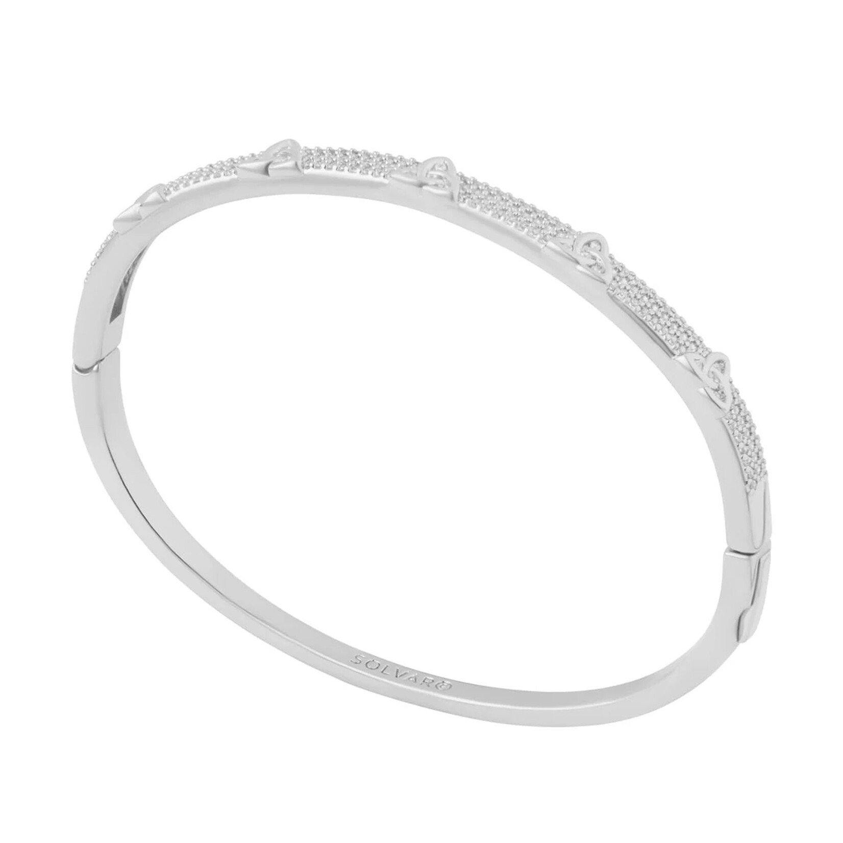 BRACELETS & BANGLES SOLVAR RHODIUM PLATED TRINITY BANGLE w WHT STONES