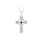 PENDANTS & NECKLACES SHANORE STERLING CELTIC CROSS w GREEN CZ