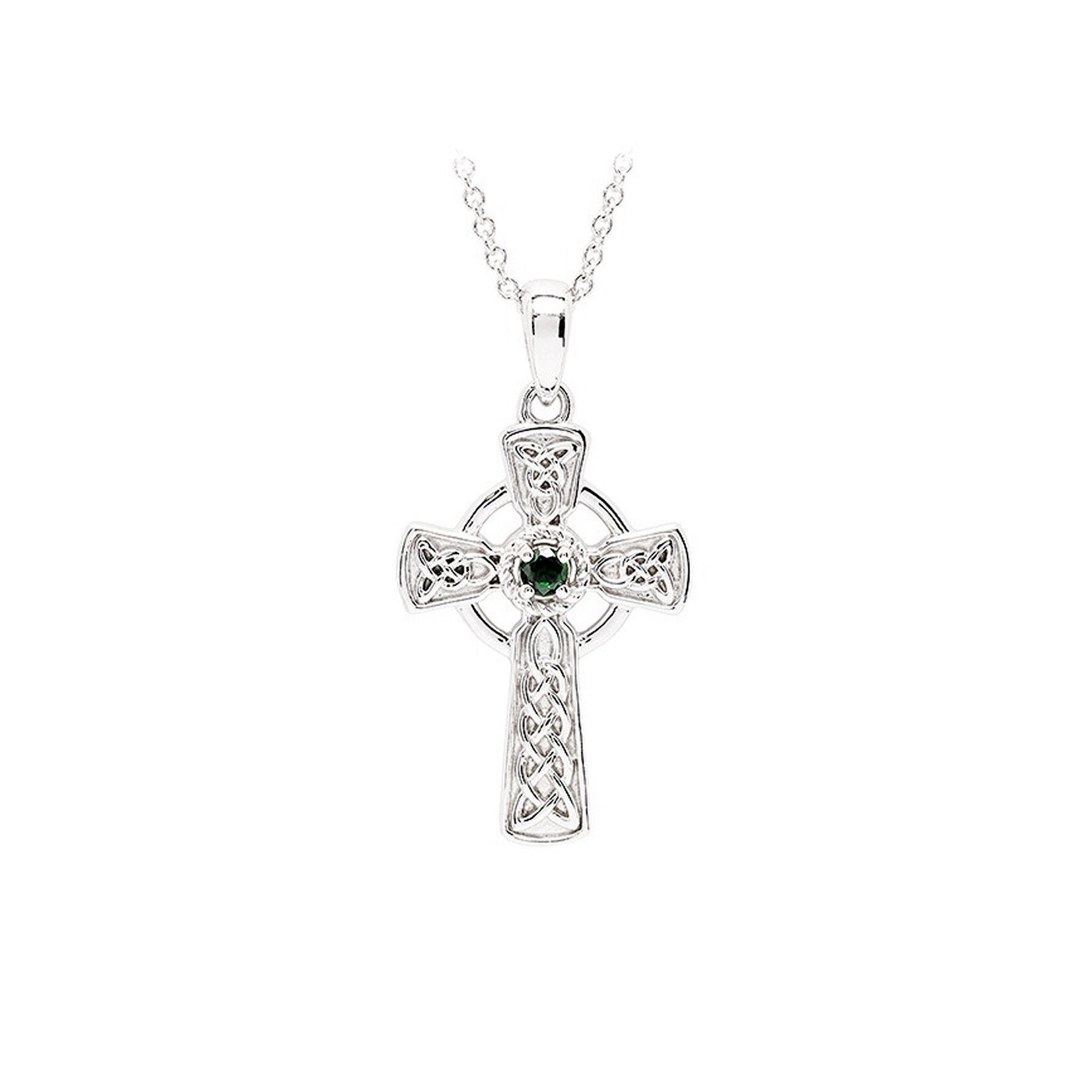 PENDANTS & NECKLACES SHANORE STERLING CELTIC CROSS w GREEN CZ