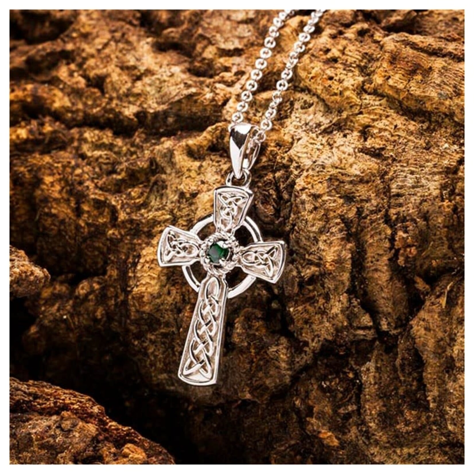 PENDANTS & NECKLACES SHANORE STERLING CELTIC CROSS w GREEN CZ