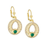 EARRINGS SOLVAR 18k GP HIGH SPARKLE CLADDAGH EARRINGS w GRN CZ