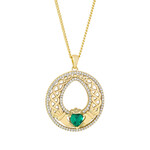 PENDANTS & NECKLACES SOLVAR 18k GP HIGH SPARKLE CLADDAGH PENDANT w GRN CZ