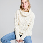 SWEATERS ARAN KNIT CHUNKY CABLE COWL NECK SWEATER