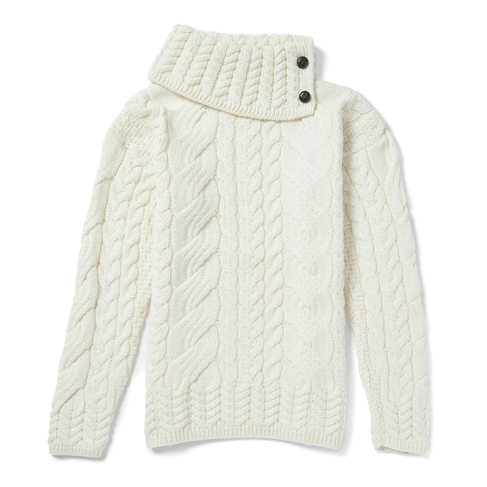 SWEATERS ARAN KNIT CABLE BUTTON COWL NECK SWEATER
