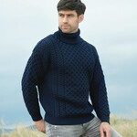 SWEATERS CARRICK ROLL NECK  IRISH KNIT SWEATER - Navy