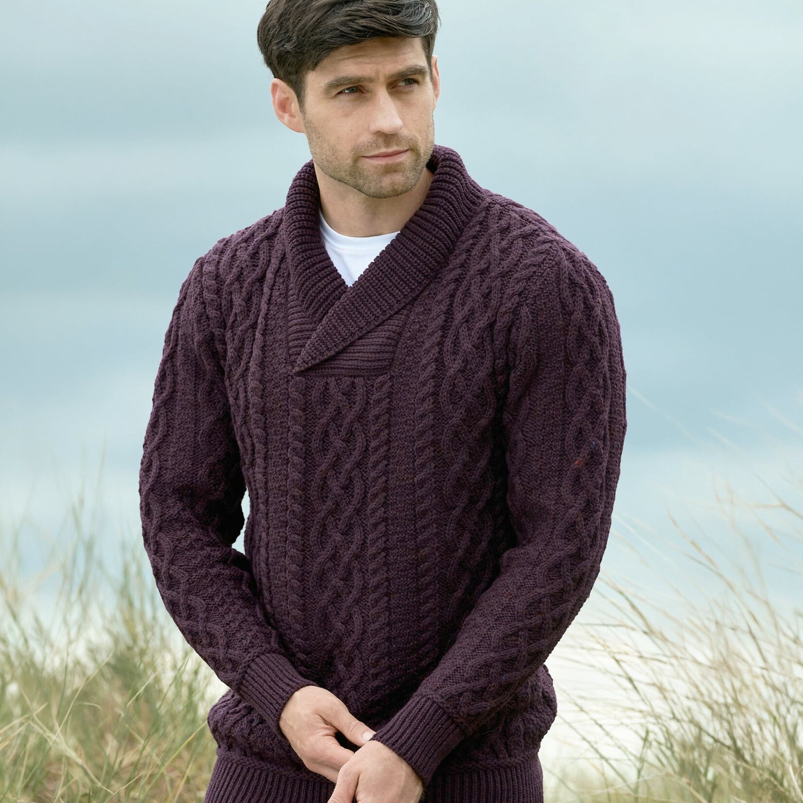 SWEATERS BUNRATTY SHAWL COLLAR SWEATER - Damson