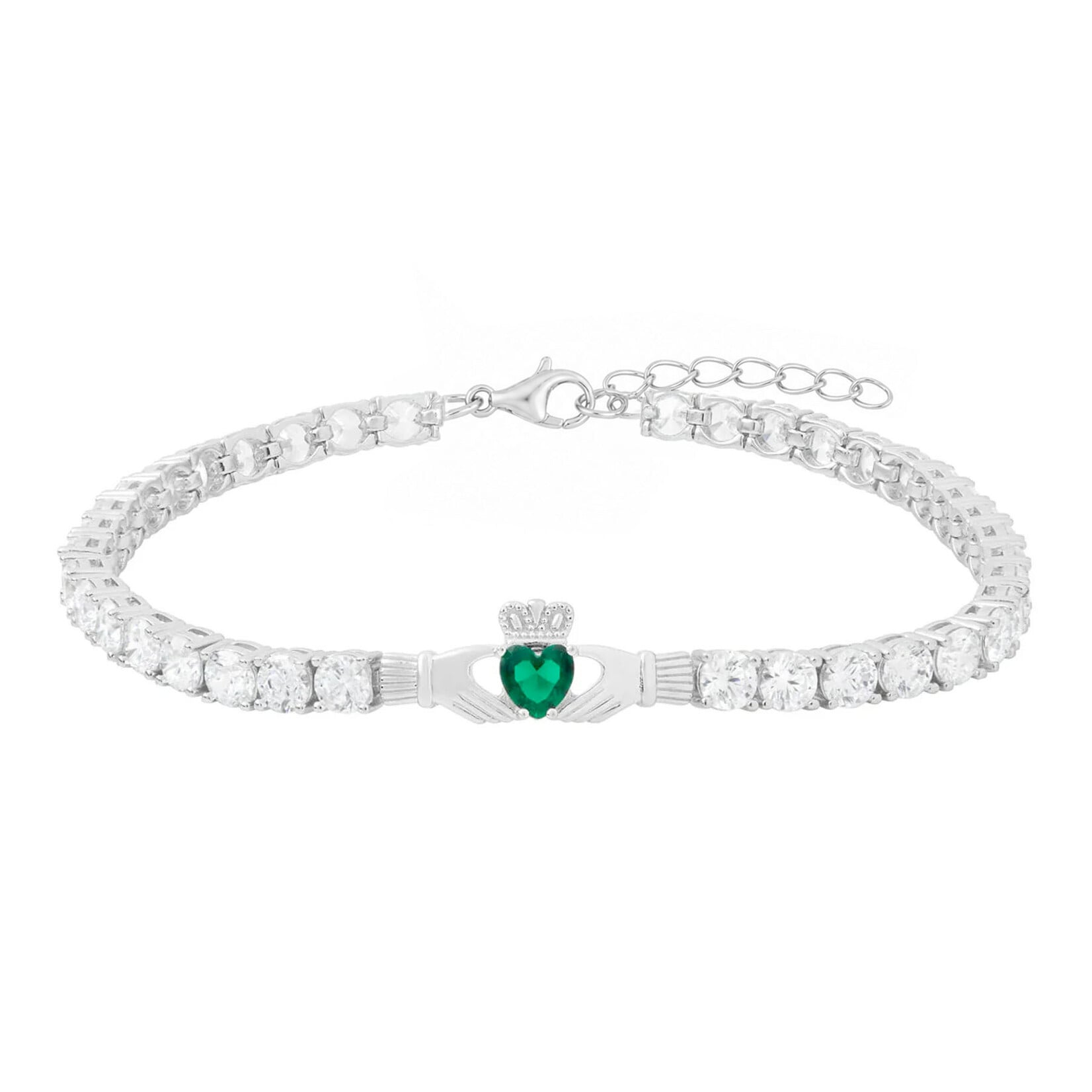 BRACELETS & BANGLES SOLVAR STERLING CLADDAGH TENNIS BRACELET w GRN HEART
