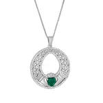 PENDANTS & NECKLACES SOLVAR STERLING HIGH SPARKLE CLADDAGH PENDANT w GRN CZ