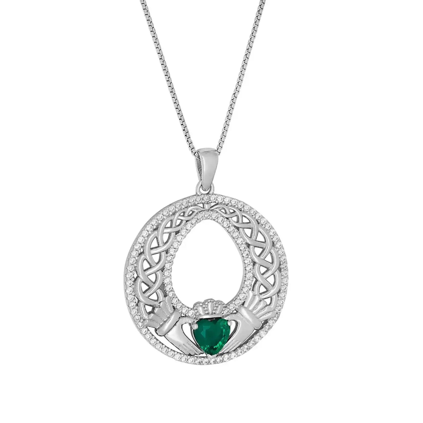 PENDANTS & NECKLACES SOLVAR STERLING HIGH SPARKLE CLADDAGH PENDANT w GRN CZ