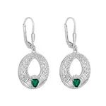 EARRINGS SOLVAR STERLING HIGH SPARKLE CLADDAGH EARRINGS w GRN CZ