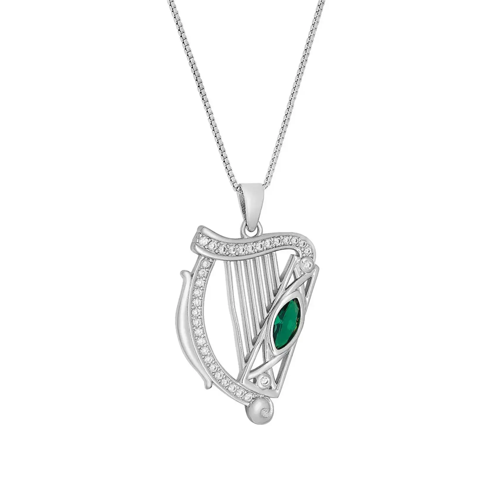PENDANTS & NECKLACES SOLVAR STERLING HIGH SPARKLE HARP PENDANT w GRN CZ