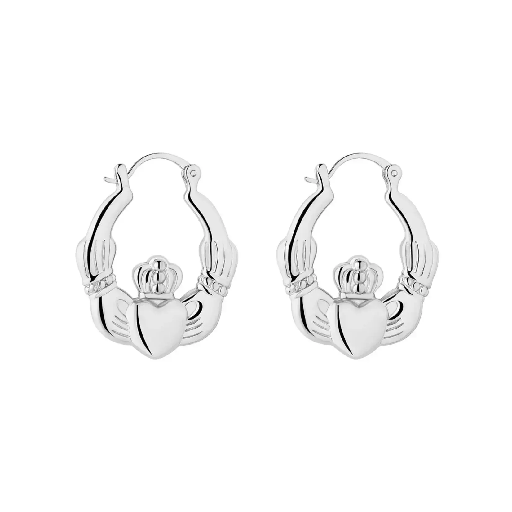 EARRINGS SOLVAR RHODIUM PLATED LRG CREOLE CLADDAGH HOOP EARRINGS