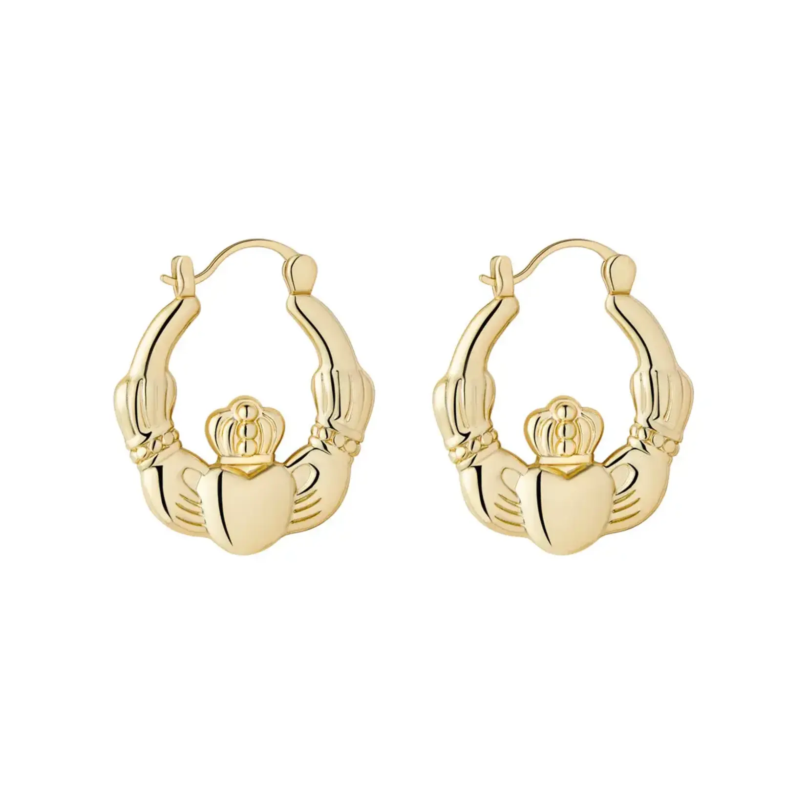 EARRINGS SOLVAR GOLD PLATED MED CREOLE CLADDAGH HOOP EARRINGS