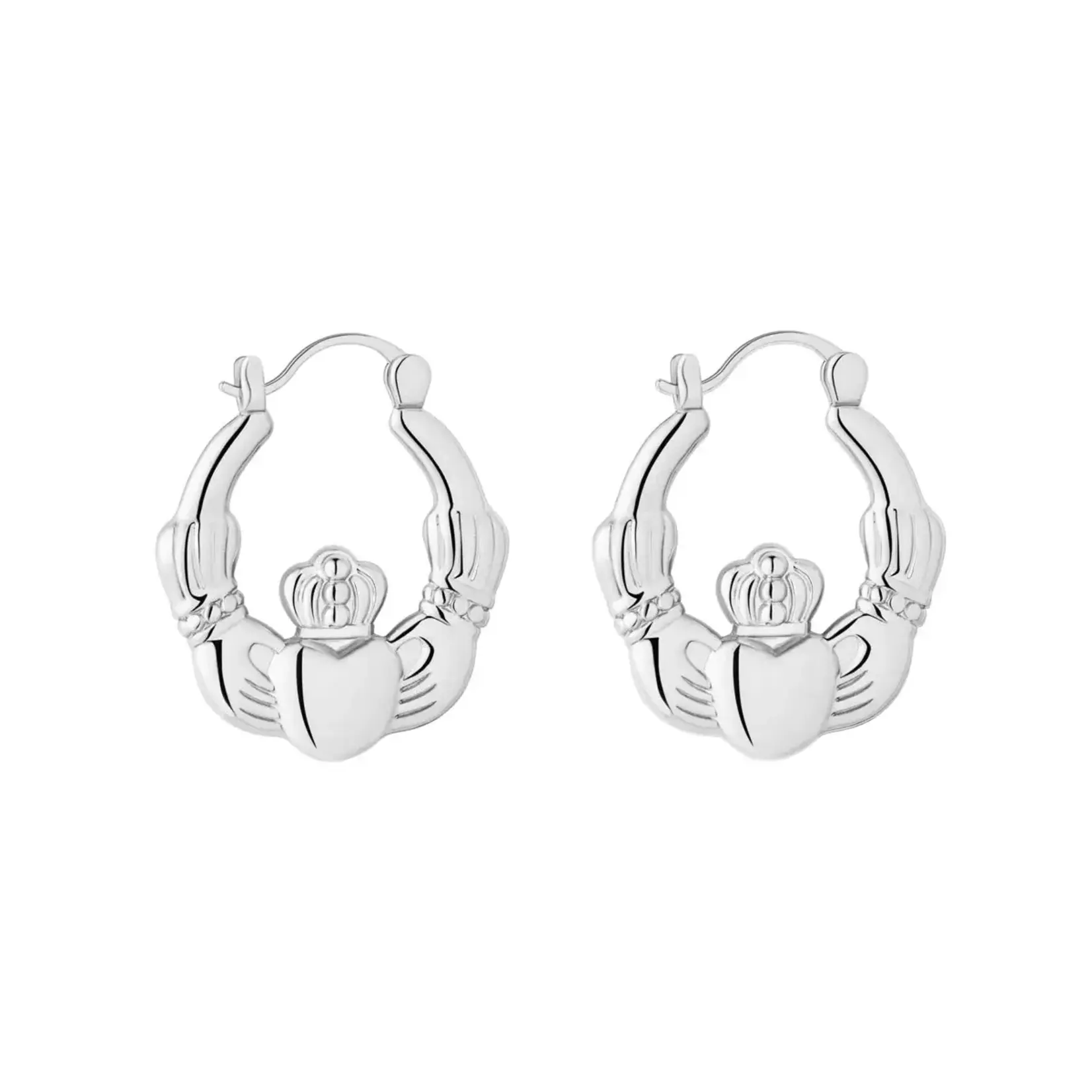 EARRINGS SOLVAR RHODIUM PLATED MED CREOLE CLADDAGH HOOP EARRINGS