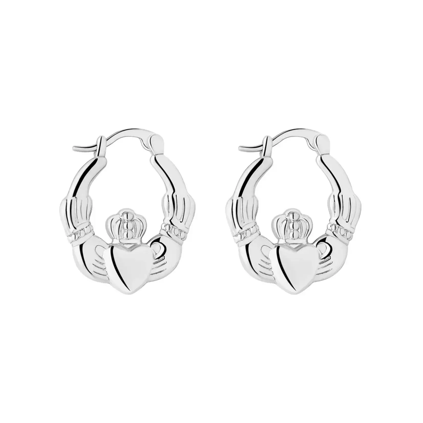 EARRINGS SOLVAR RHODIUM PLATED SML CREOLE CLADDAGH HOOP EARRINGS