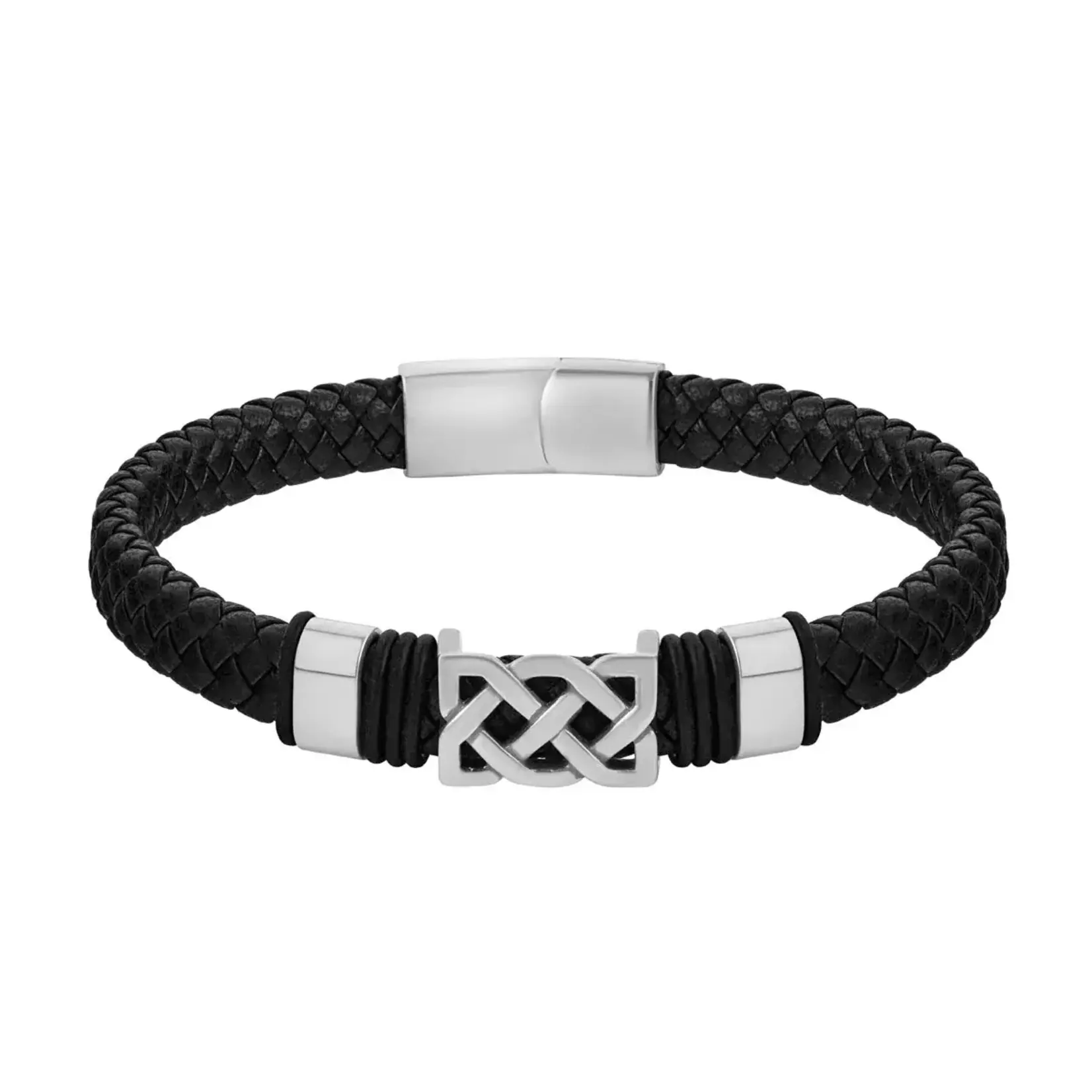 BRACELETS & BANGLES SOLVAR CELTIC MAN RHODIUM KNOT LEATHER BRACELET