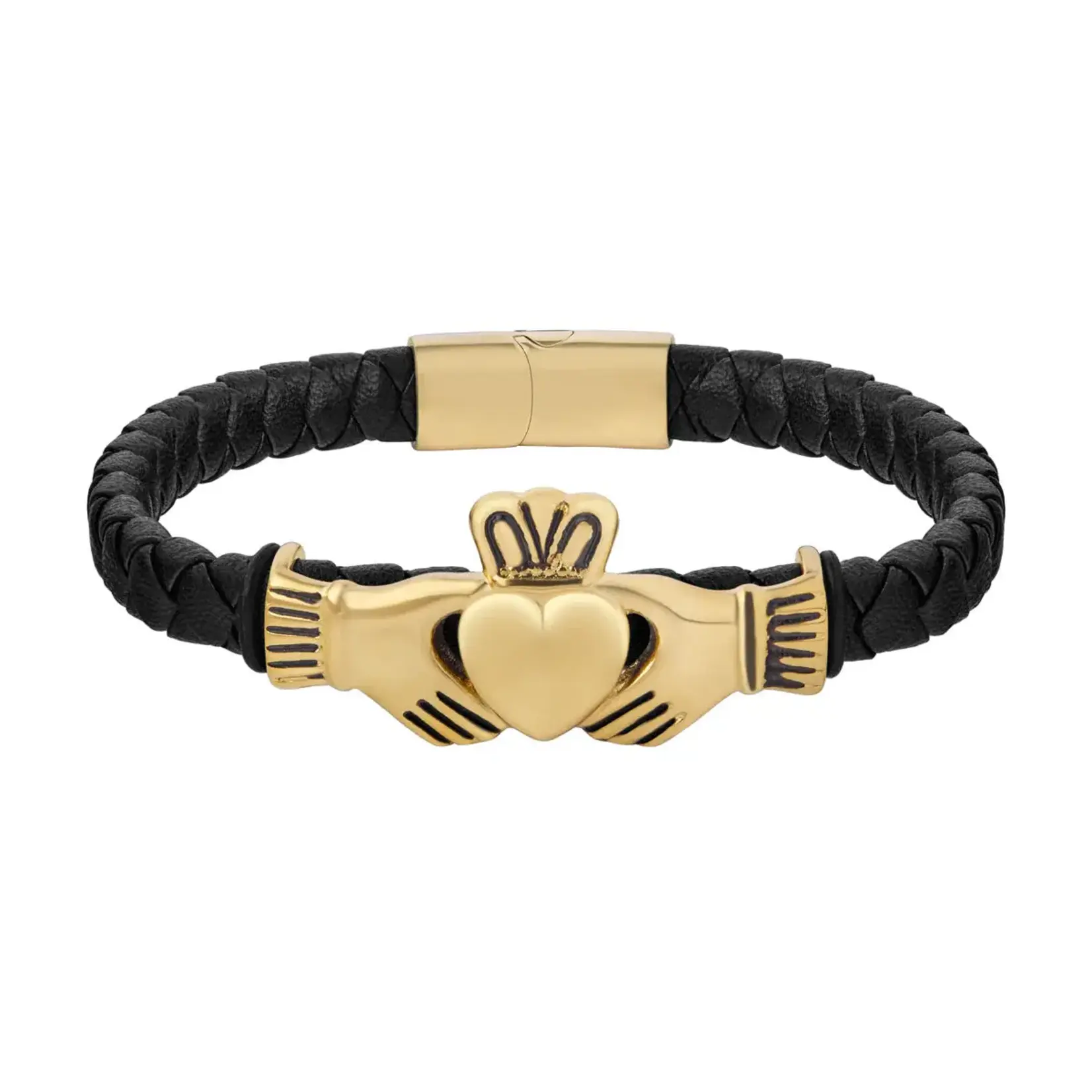 BRACELETS & BANGLES SOLVAR CELTIC MAN GOLD PLATED CLADDAGH LEATHER BRACELET