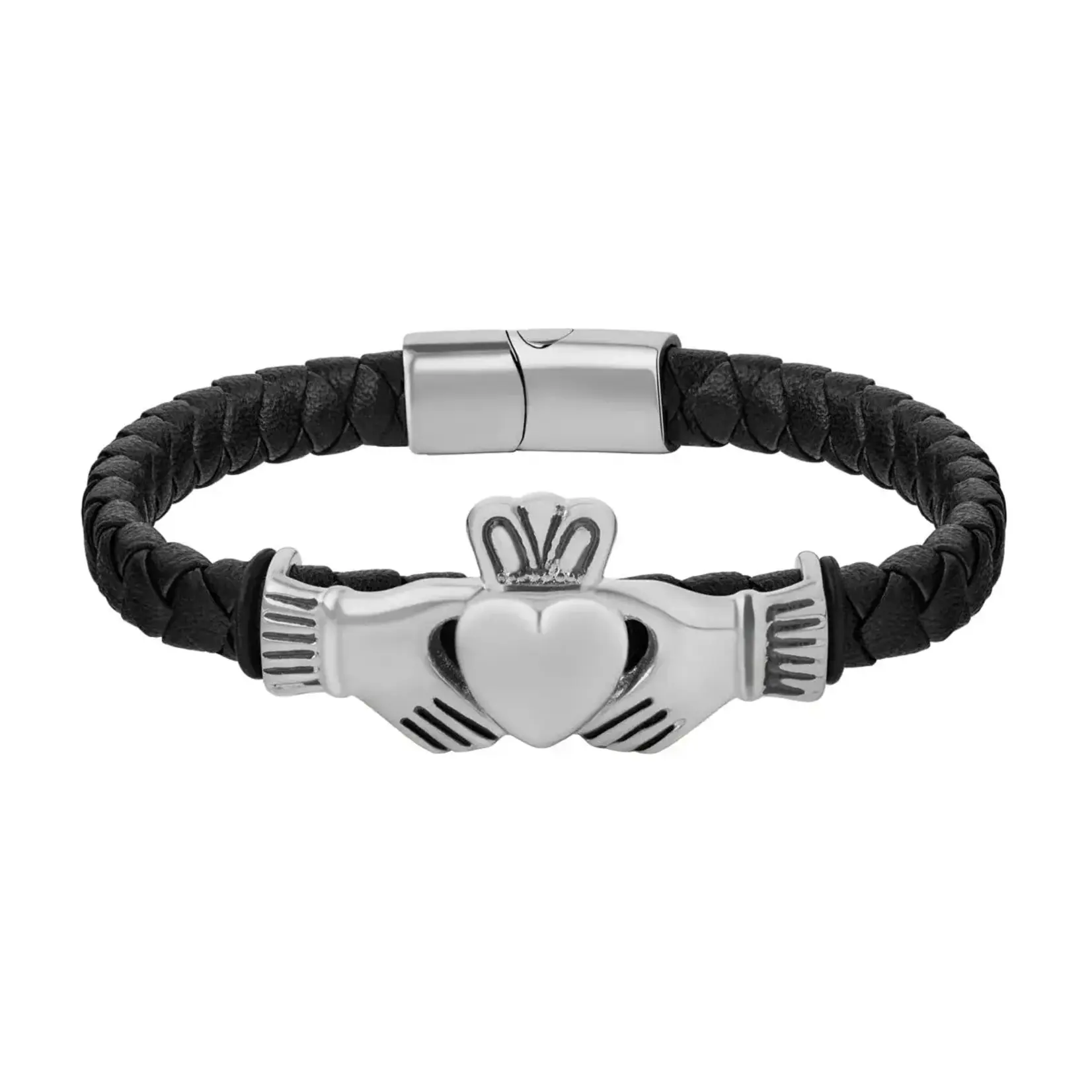 BRACELETS & BANGLES SOLVAR CELTIC MAN RHODIUMPLATED CLADDAGH LEATHER BRACELET