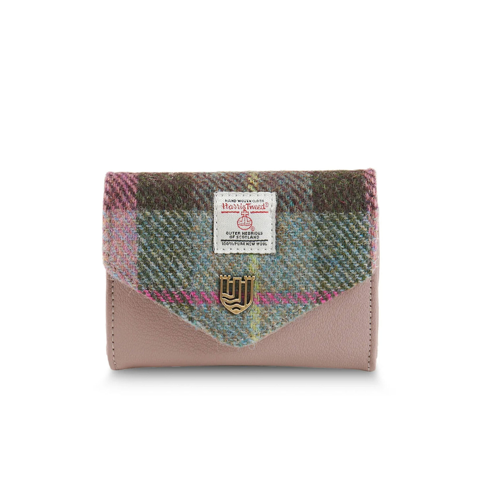 ACCESSORIES ISLANDER SML CLASP PURSE WALLET w HARRIS TWEED Pink & Green Tartan