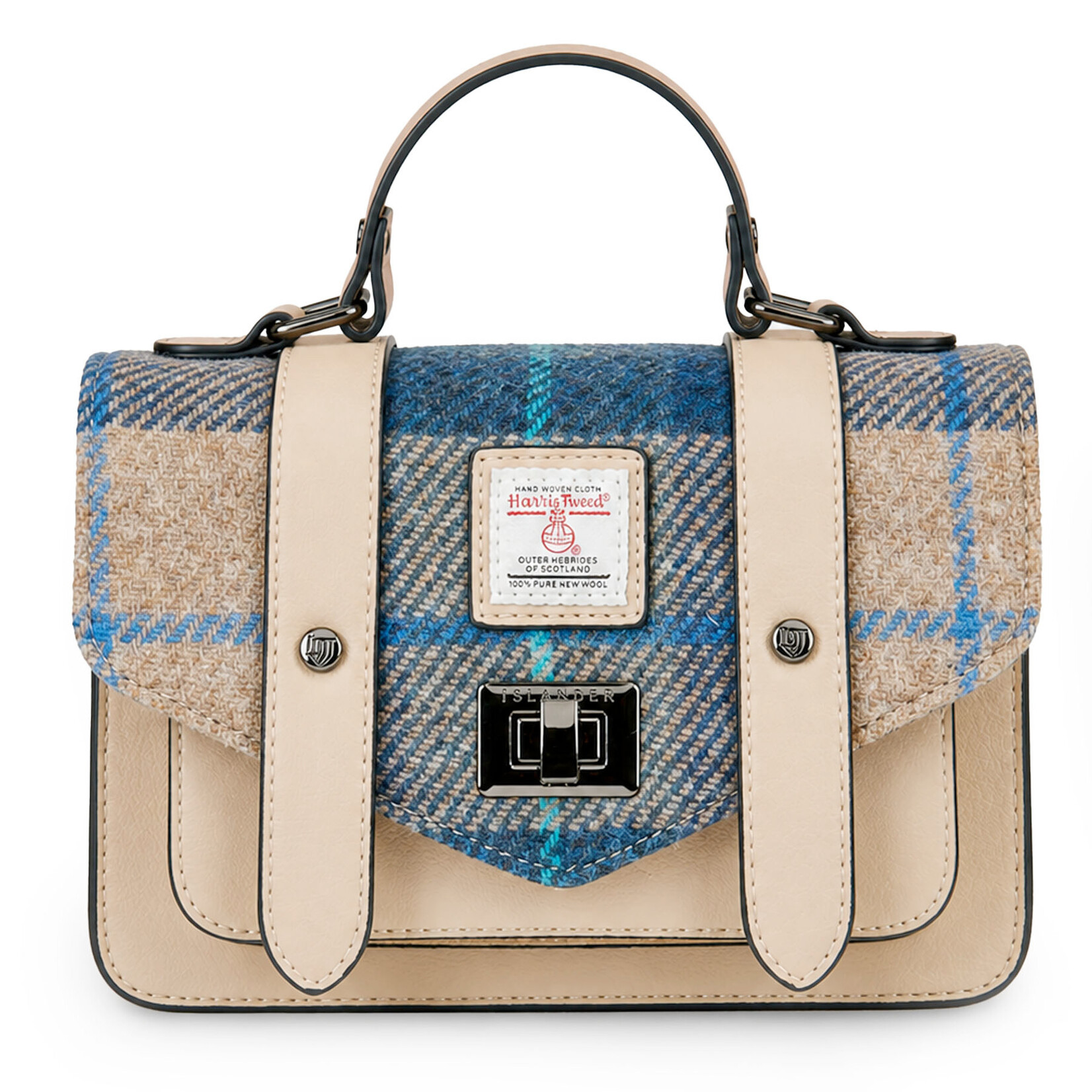 ACCESSORIES ISLANDER MEDIUM SATCHEL w HARRIS TWEED Navy Beige Tartan