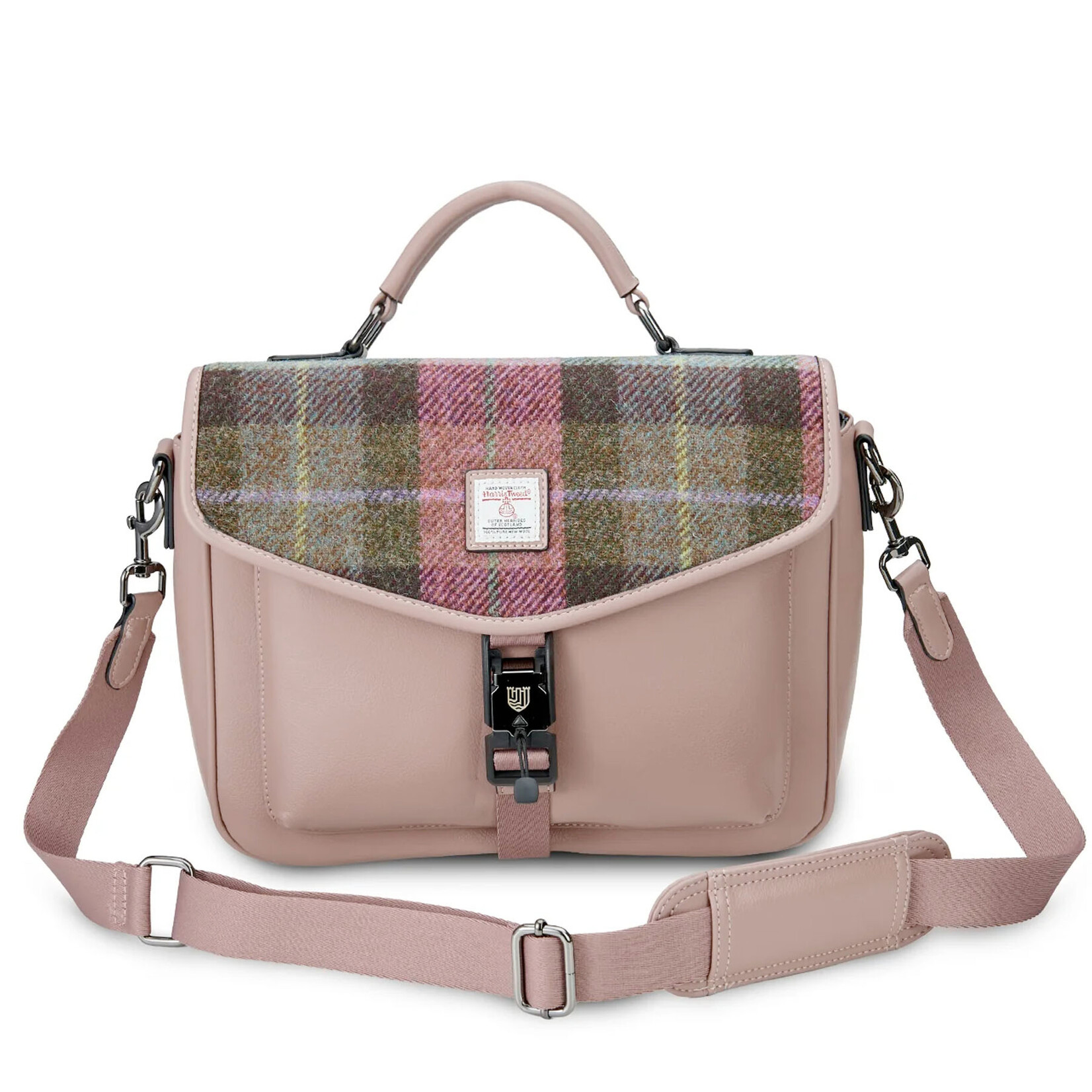 ACCESSORIES ISLANDER MINI LAPTOP BAG w HARRIS TWEED Pink & Green Tartan