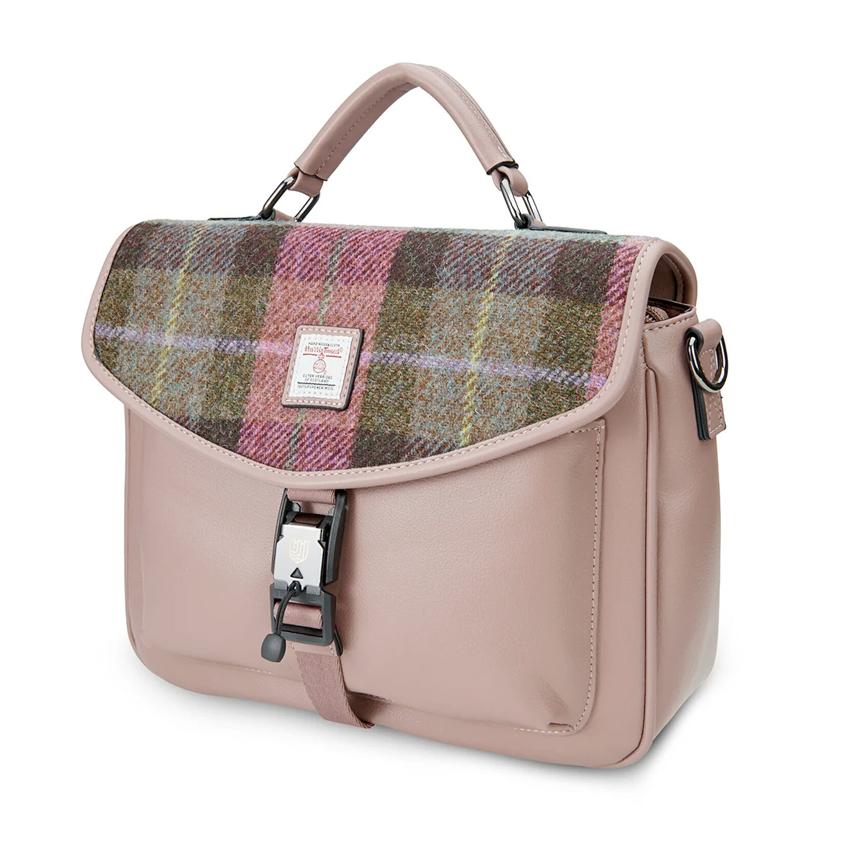 ACCESSORIES ISLANDER MINI LAPTOP BAG w HARRIS TWEED Pink & Green Tartan