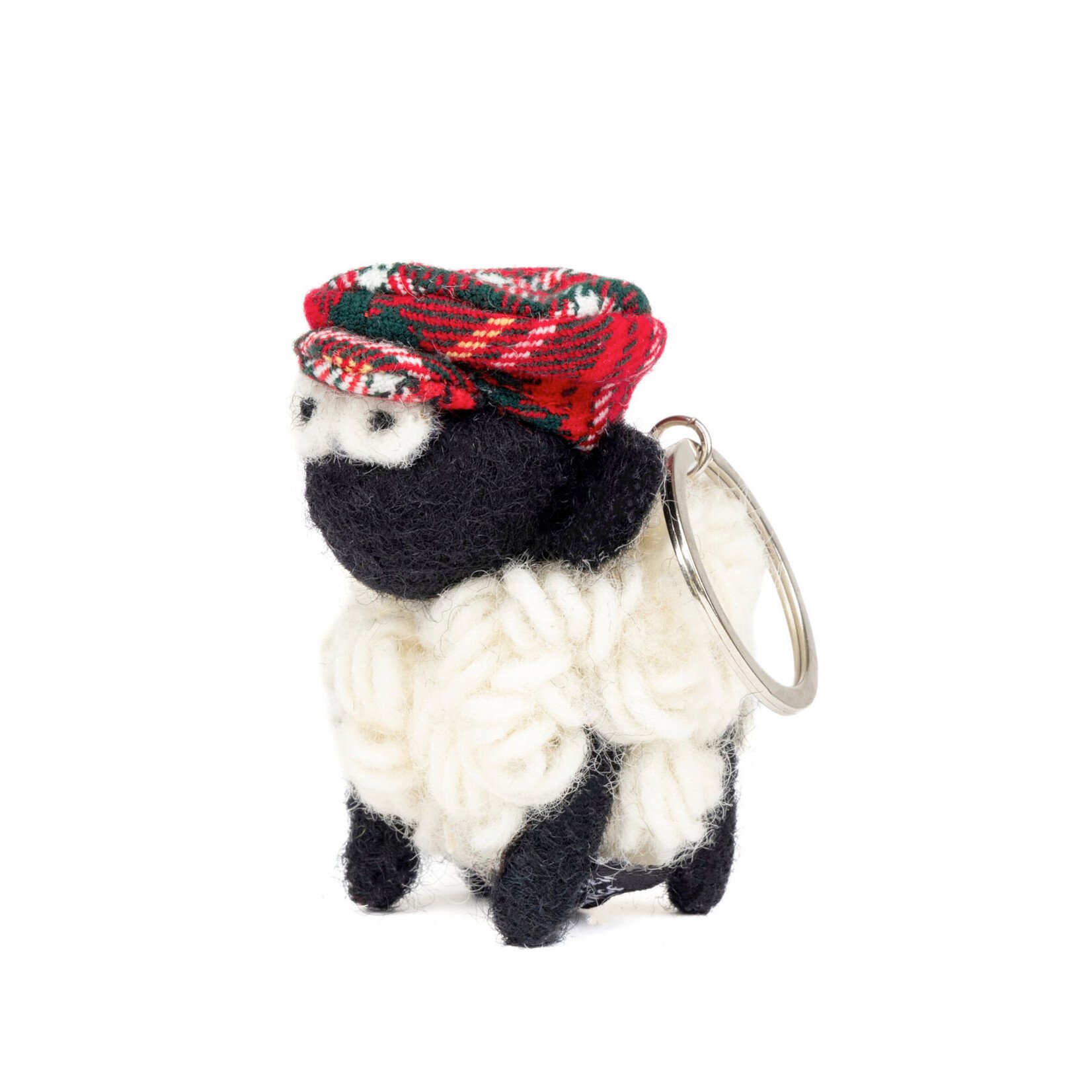 NOVELTY KNITTED SHEEP KEYRING - Red Tartan Flatcap