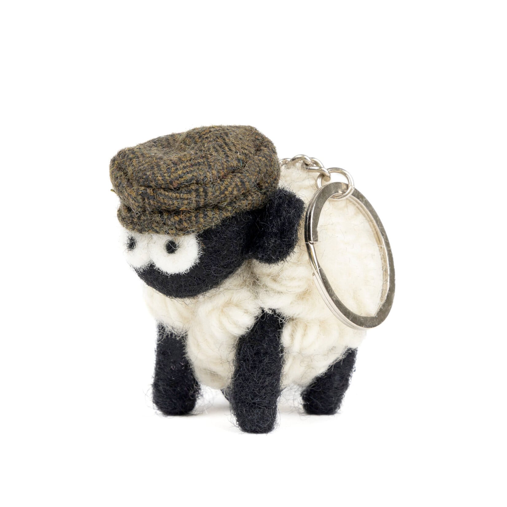 NOVELTY KNITTED SHEEP KEYRING - Green Tweed Flatcap