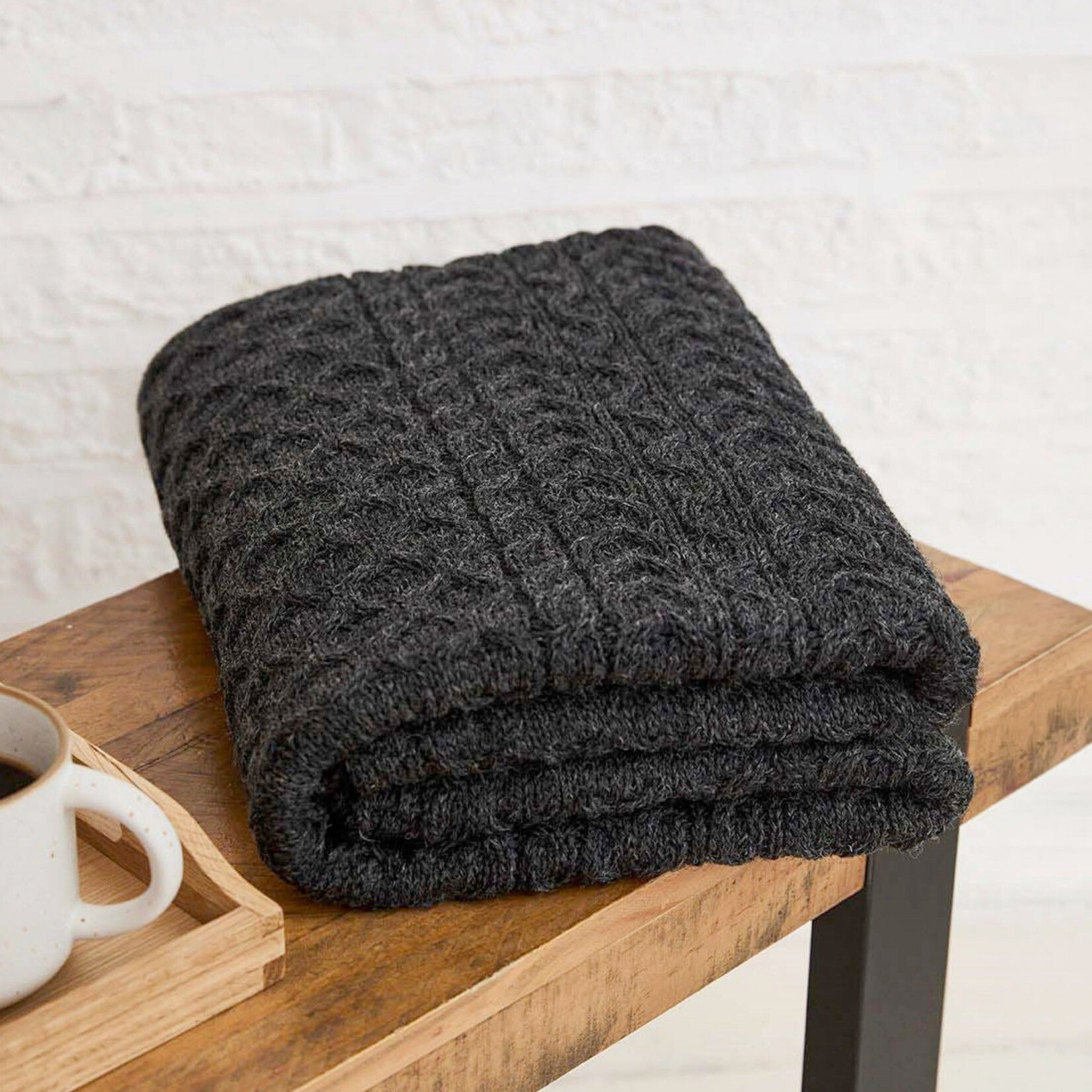 TAPESTRIES, THROWS, ETC. ARAN KNIT THROW BLANKET- Charcoal