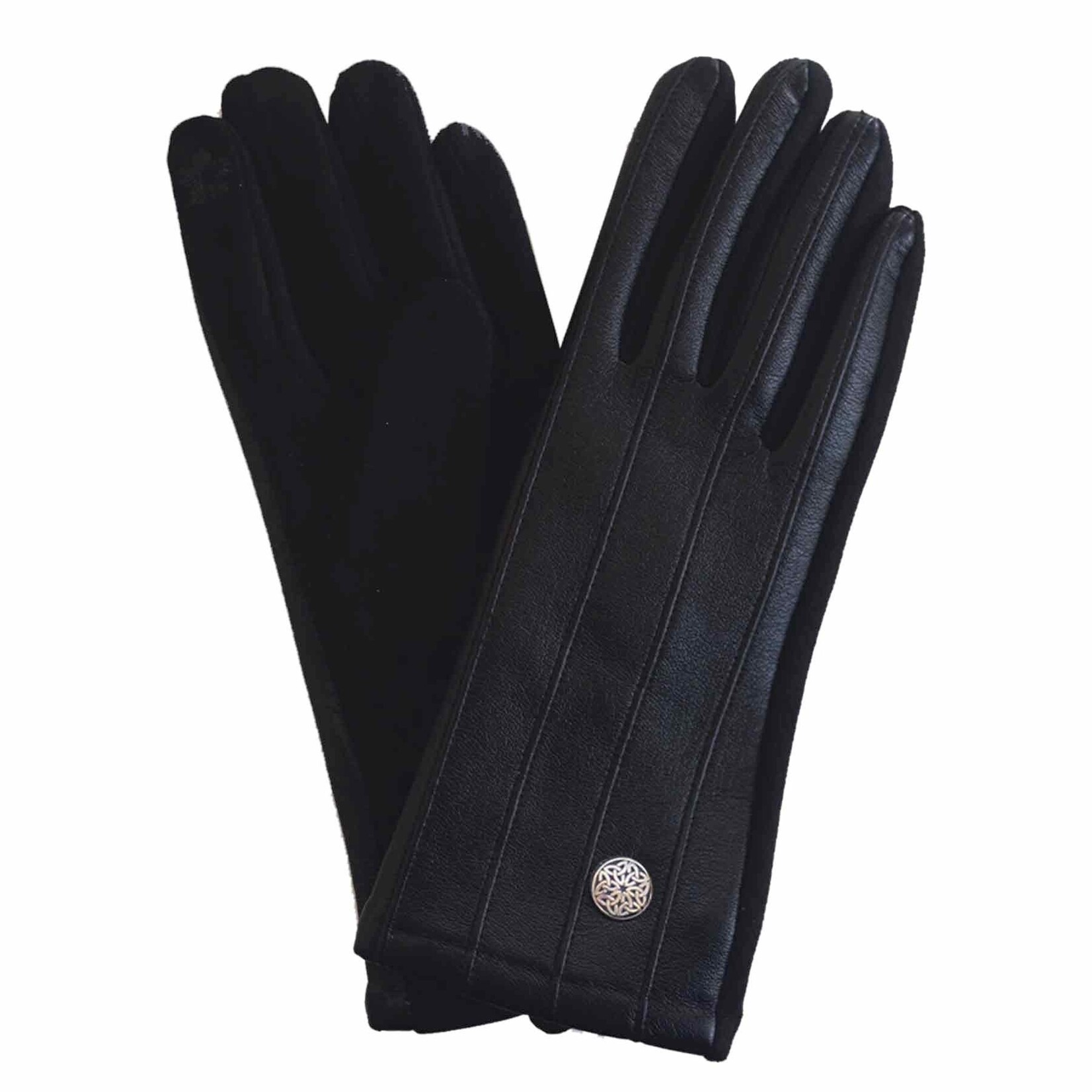 ACCESSORIES LADIES CELTIC BUTTON FAUX LEATHER GLOVES - Black