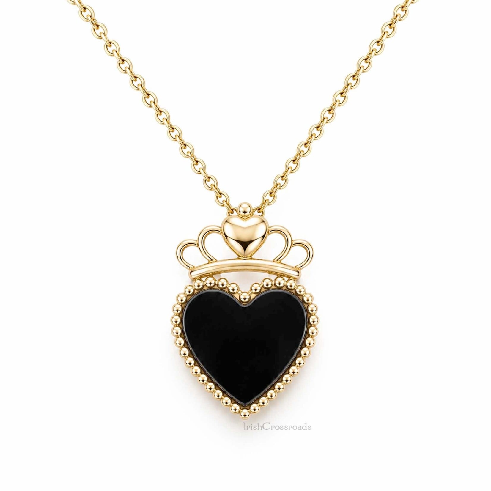 PENDANTS & NECKLACES FADO VERMEIL CLADDAGH HEART PENDANT w Black Onyx